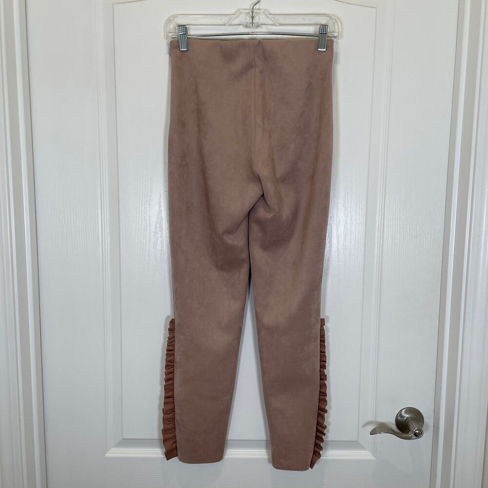 Zara Frilled Faux Suede Leggings Skinny Pants Ruffle Blush Pink S - Picture 6 of 6
